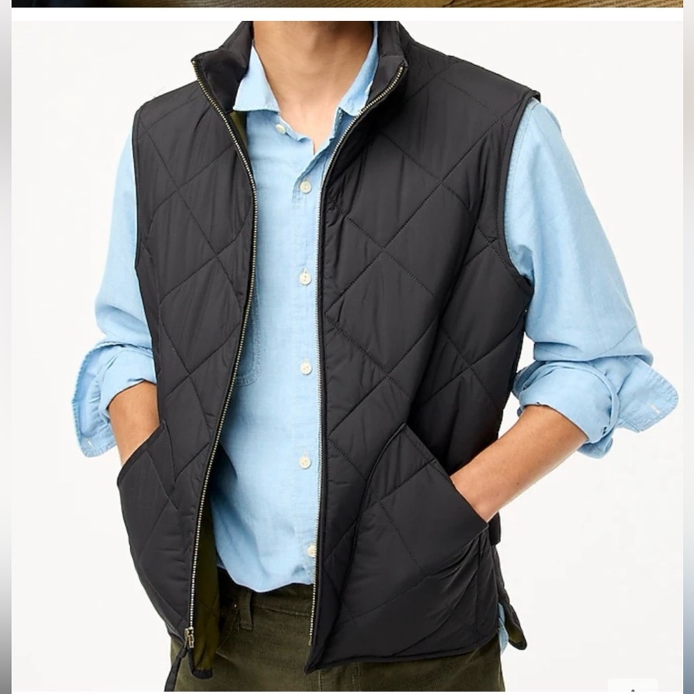 J. Crew Authentic Outerwear Vest Men's Small Quilted full zip black